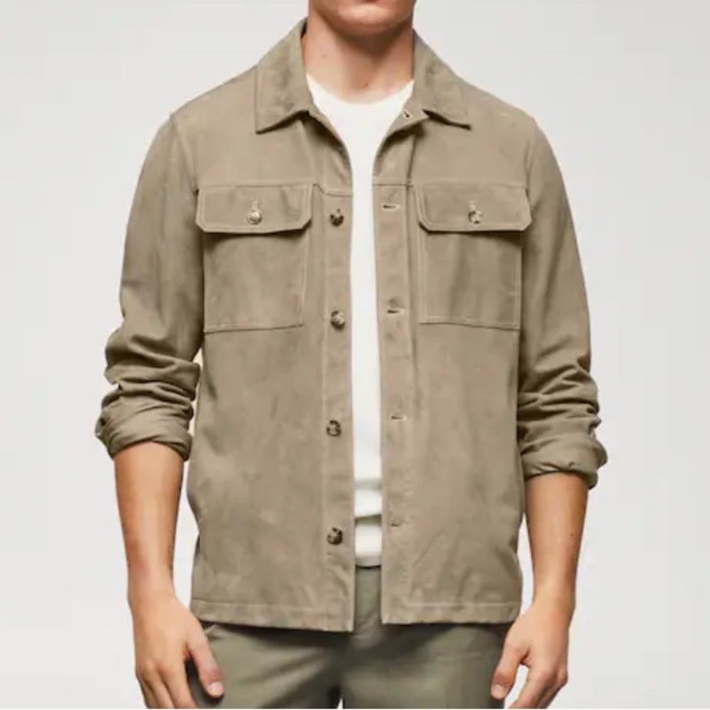 MNG Mango Cazadora Corfu Leather Shirt Jacket Men Size M